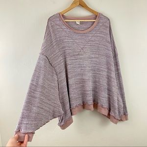 Free People Small Mauve Pink Waffle Knit Oversized Full Sleeve Pullover Sweater
